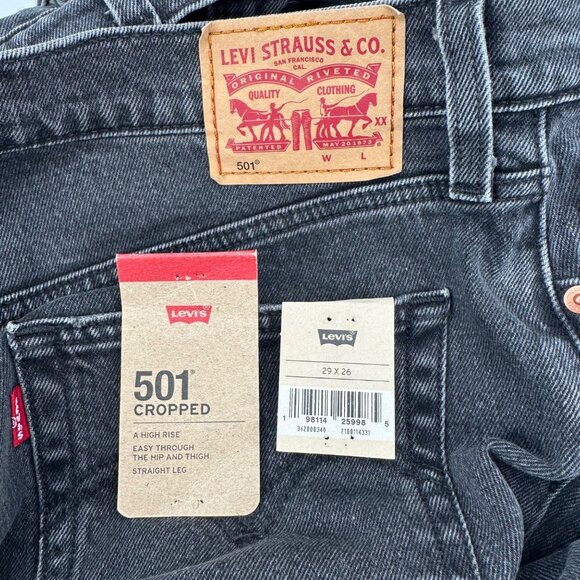 NWT Levis 501 Womens Black Cropped High Rise Straight Denim Jeans W29 L26 - Picture 10 of 11